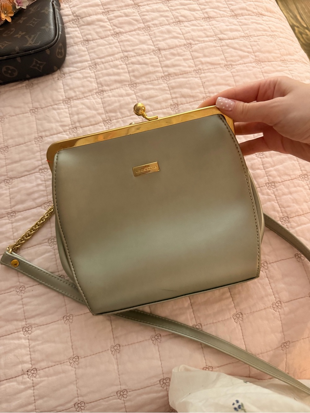 Liz Claiborne Sage Green Frame Crossbody Bag with Gold Hardware